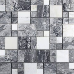 Black and white marble mosaic tiles on mesh